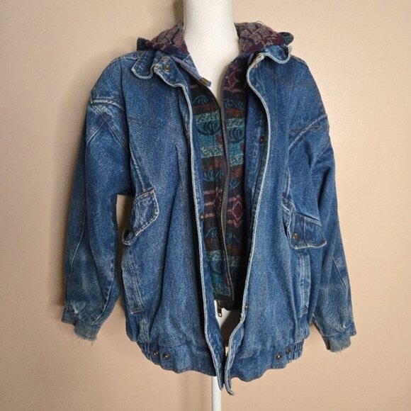 Vintage Outbrook Denim Tribal Print Jacket with Hood - Picture 2 of 11